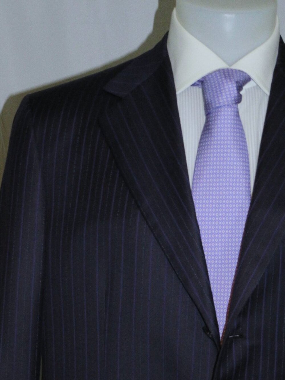 Brioni Nomentano Bespoke 100% Cashmere Blue Striped Three Button Suit 44L